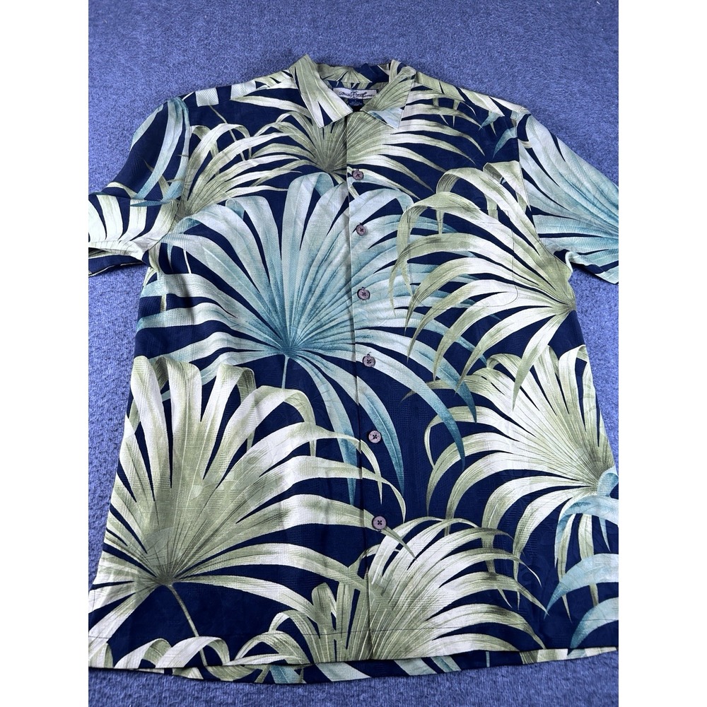Tommy Bahama Men's Small Silk Tropical Floral Button-Up Shirt Black Green Silk